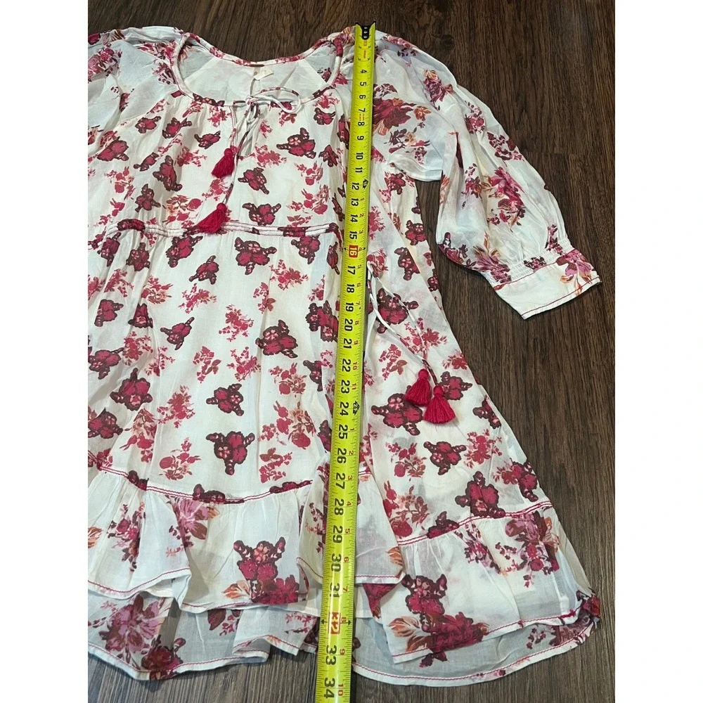 Free People Floral Tassel Mini Dress Pink Red Cotton Gauze XS